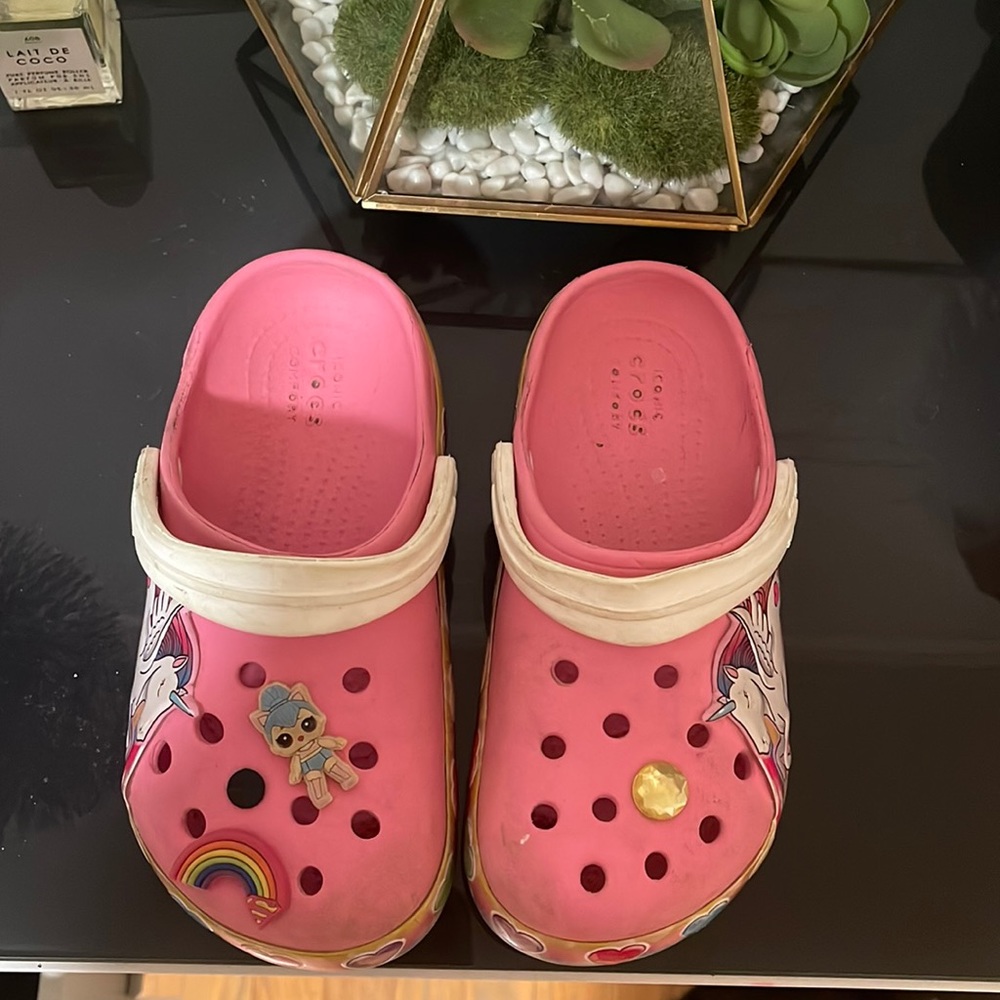 Pink unicorn crocs ! Size 12